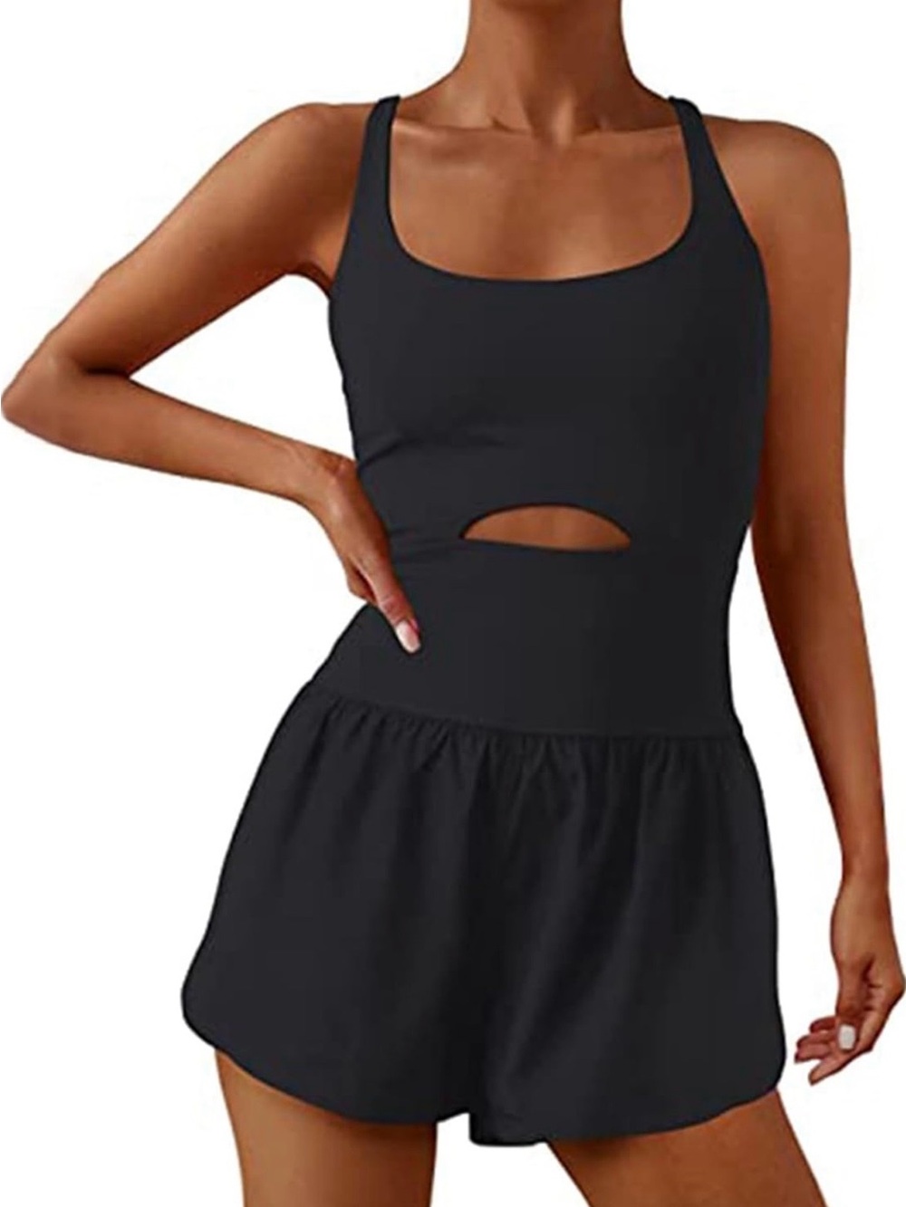 Black Casual Athletic Romper Side Cutout Jumpsuit Size L